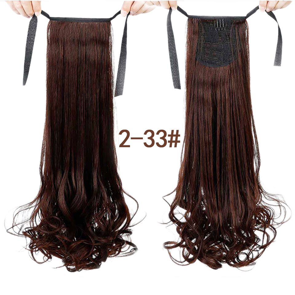 HUAYA 22 Inch Synthetic Long Curly Ponytail Clip In Hair Extensions Tail on False Hair Black Blonde Brown Pony Tail Hairpieces: 006-2-33