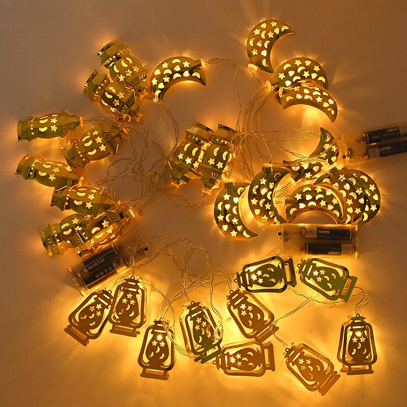 Eid Mubarak Decoration String Lights Ramadan Star Moon Letter Carved Desktop Night Light Bedroom Garden Eid Party Decor Supplies