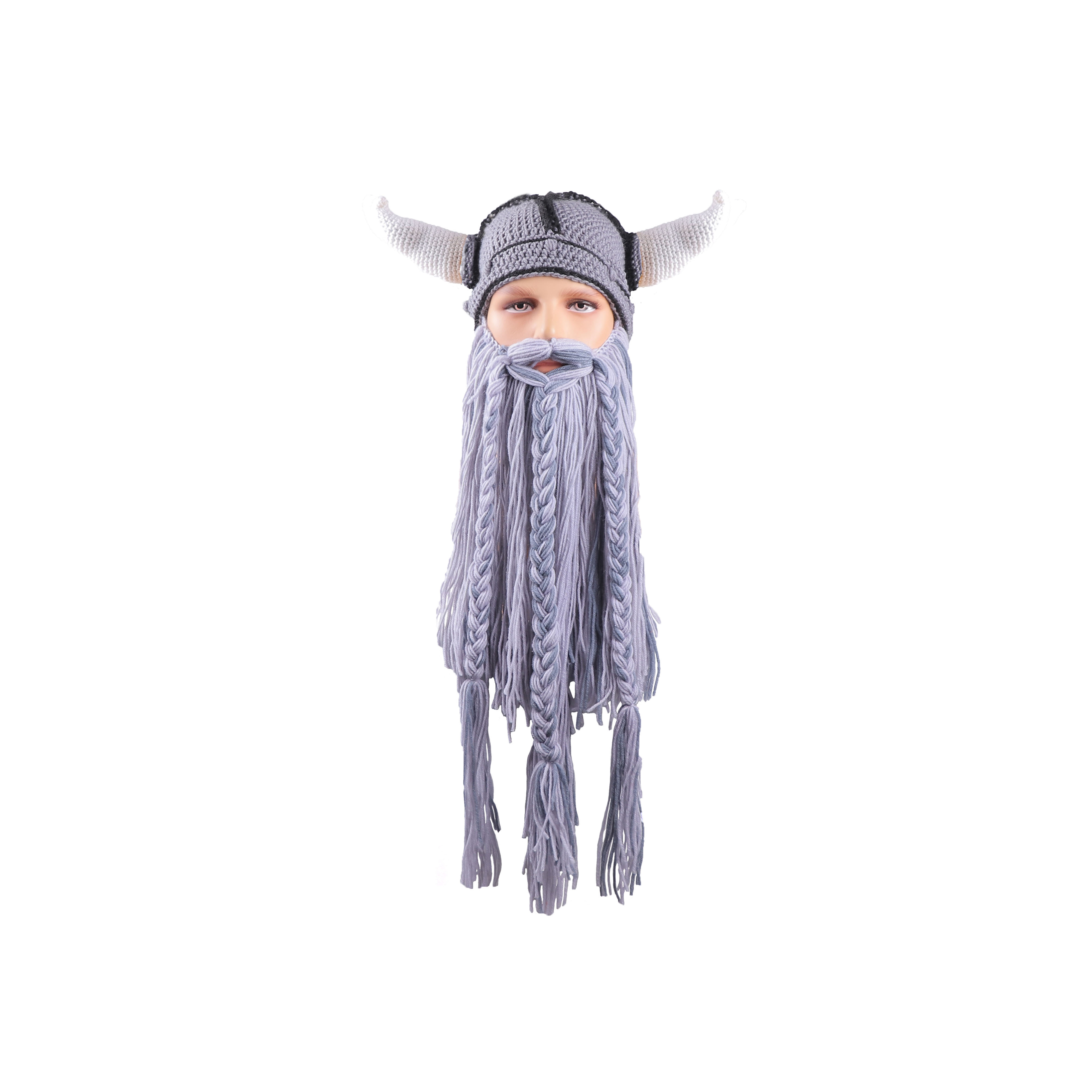 Men's Barbarian Vagabond Viking Beard Beanie Horn Hats Handmade Knitted Winter Warm Caps Funny Halloween Mask Cosplay H9: 11