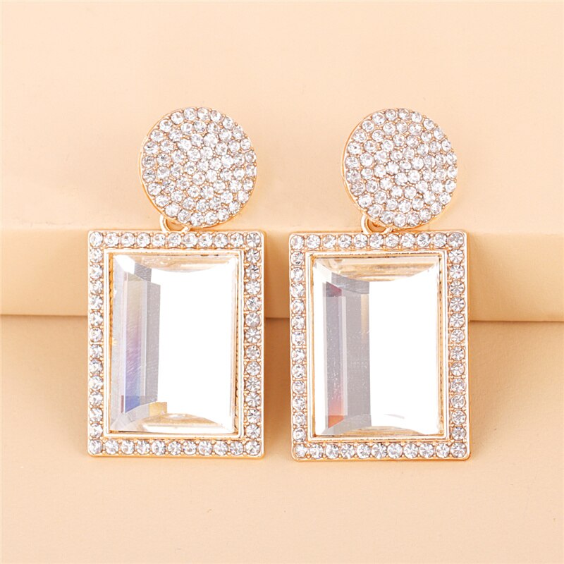 JUJIA Luxury Champagne Crystal Earrings For Women Geometric Shiny Rhinestone Dangle Earring Party Jewelry