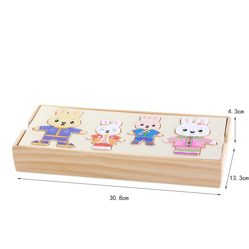 Kuulee Houten Konijnen Omkleden Puzzel met Opbergdoos Educatief Speelgoed voor Kinderen Kind Interessante Speelgoed