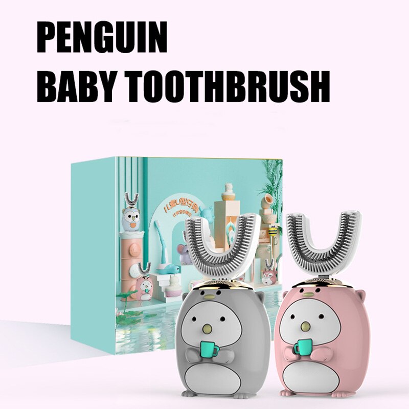 U Shape Smart 360 Angle Cartoon Teeth Cleaner Electric Toothbrush for Kids 2-6Y Teether Automatic Ultrasonic Teether Waterproof