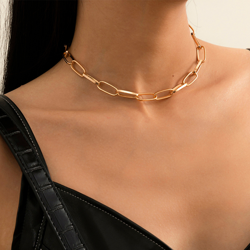Collier ras du cou en forme de flèche pour femmes, chaîne à maillons en os de poisson plat, couleur or, Simple, à la , bijoux ,: 3