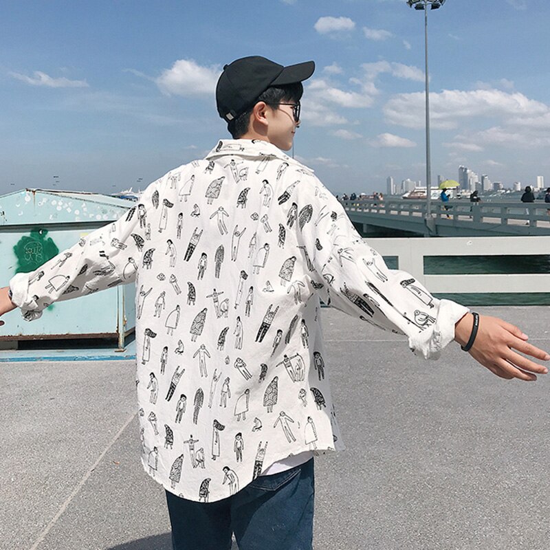 Langermet skjorte herre 5xl høstutskrift klær harajuku plus size herreskjorter tilfeldig hvit ulzzang nyhet koreansk streetwear