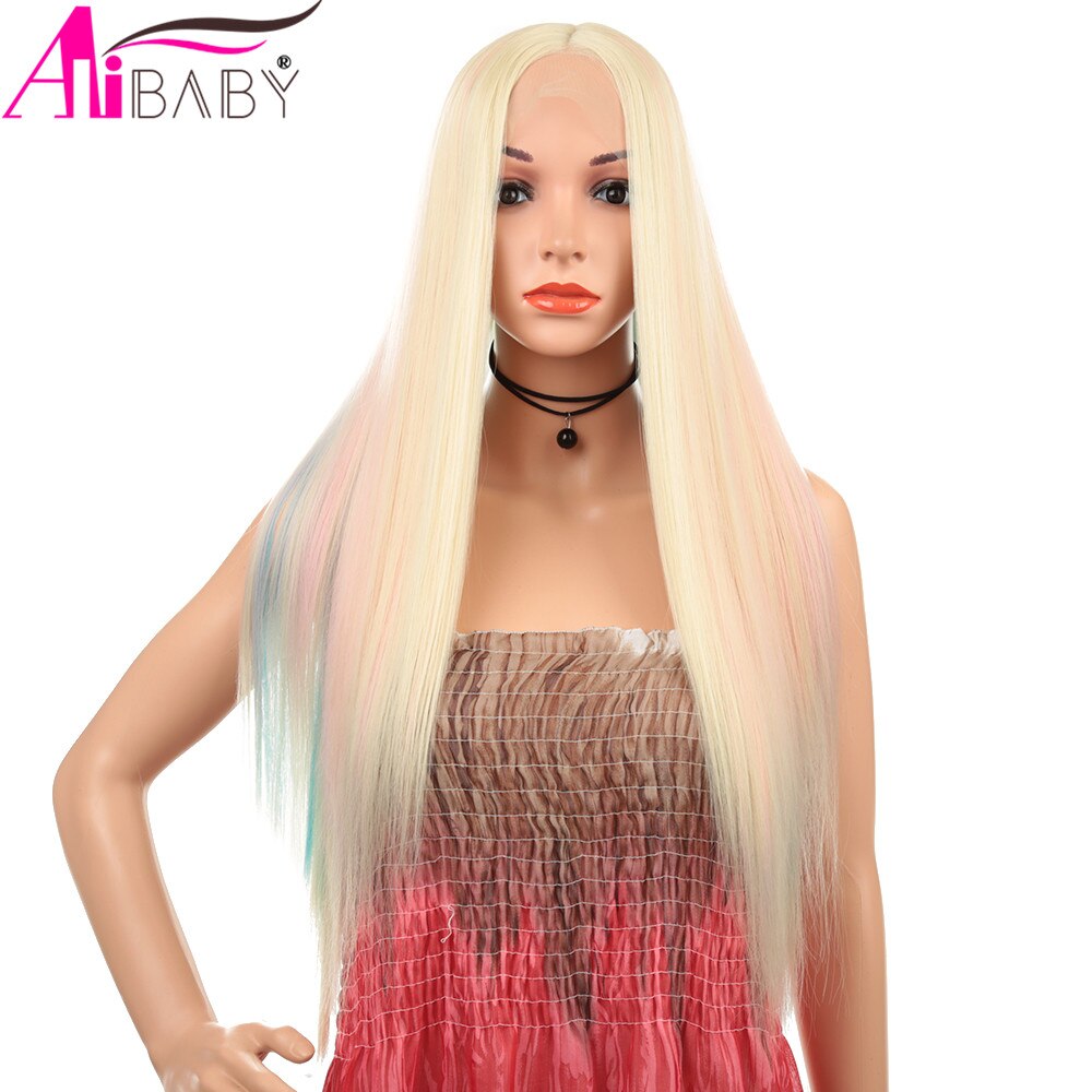 Synthetic Lace Front Wigs Straight Silky Halloween Party Glueless High Temperature Fiber Hair For Black Women Alibaby