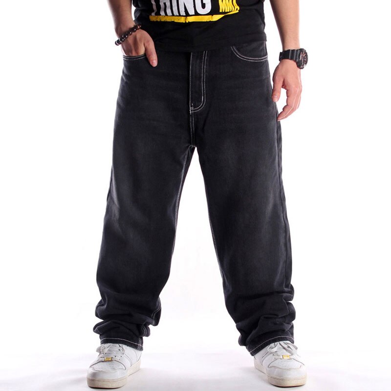 verlieren Jeans Männer Denim Breite Bein Hosen Gerade ausgebeult Harem Straße Hüfte hüpfen Schwarz Skateboard Schlauch Größe 30 - 46