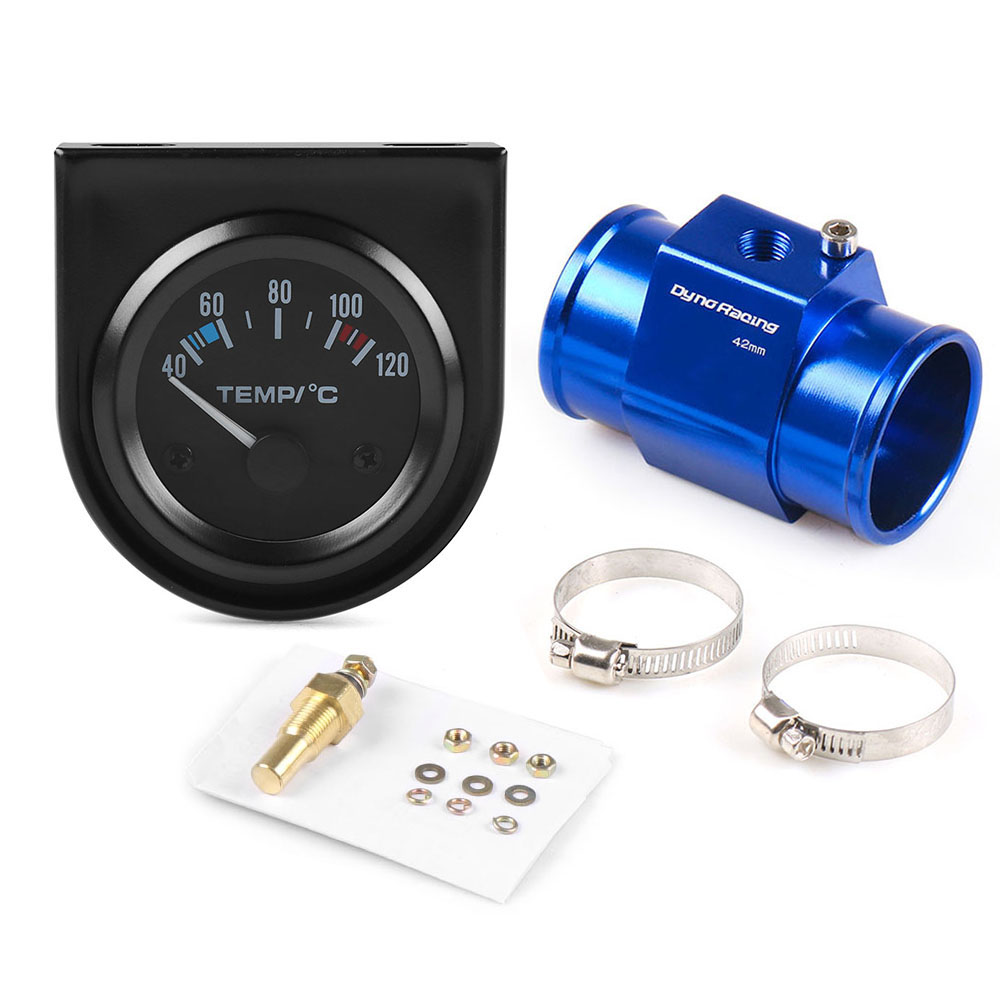 2&#39;&#39; 52MM Car White Led Water Temperature Gauge 40-120 Celsius With Water Temp Joint Pipe Sensor Adapter 1/8NPT: With 42mm adapter