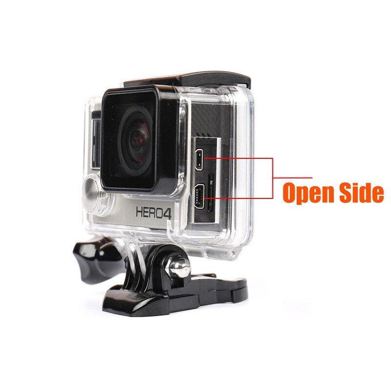 Carcasa protectora de esqueleto para GoPro Hero 3 + 4, apertura lateral y puerta trasera con agujero, cristal de lente, accesorios
