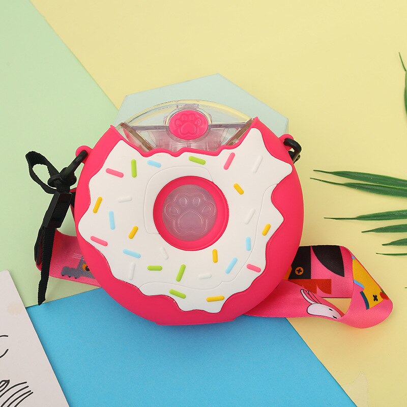 380ml tecknad munk drickskopp bärbar silikon sugrör barns kopp plast dricksflaskor taza para beber: Rosa