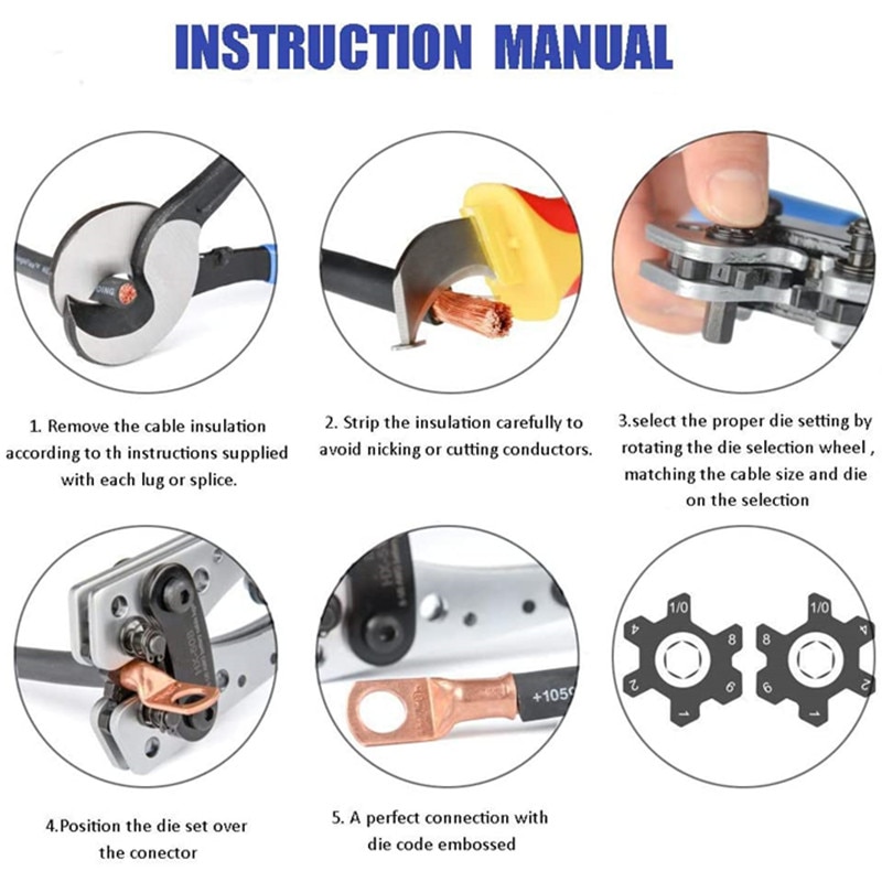 60Pcs Elektrische Lugs Vertind Koperen Bout Gat Sc Connectoren Crimp Terminals Met Kabel Crimper Krimptang Ratchet Tang HX-50B