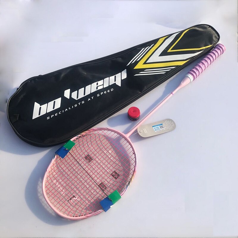 8u profissional 100% raquete de badminton carbono 24-30 lbs g5 ultraleve ofensiva raquete de badminton treinamento esportes com saco: Pink