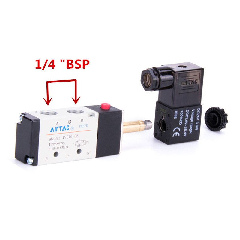 Produktbild von Heschen Magnetventil 4V210-08 12V DC – 5/2-Wege, PT1/4, CE, Für Pneumatische Systeme, Doppeltwirkende Zylinder
