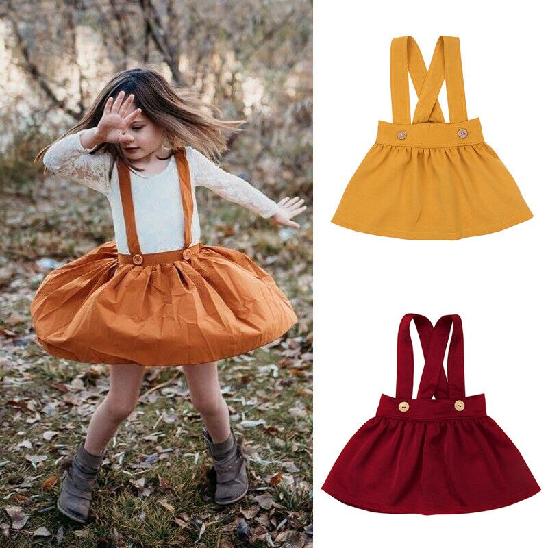 Kids Baby Girls Casual Cotton Overalls Jumper Dress Suspender Tutu Mini Skirt