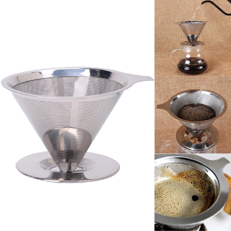 Stainless Steel Mesh Coffee Filter Paperless Pour Over Cone Dripper Reusable