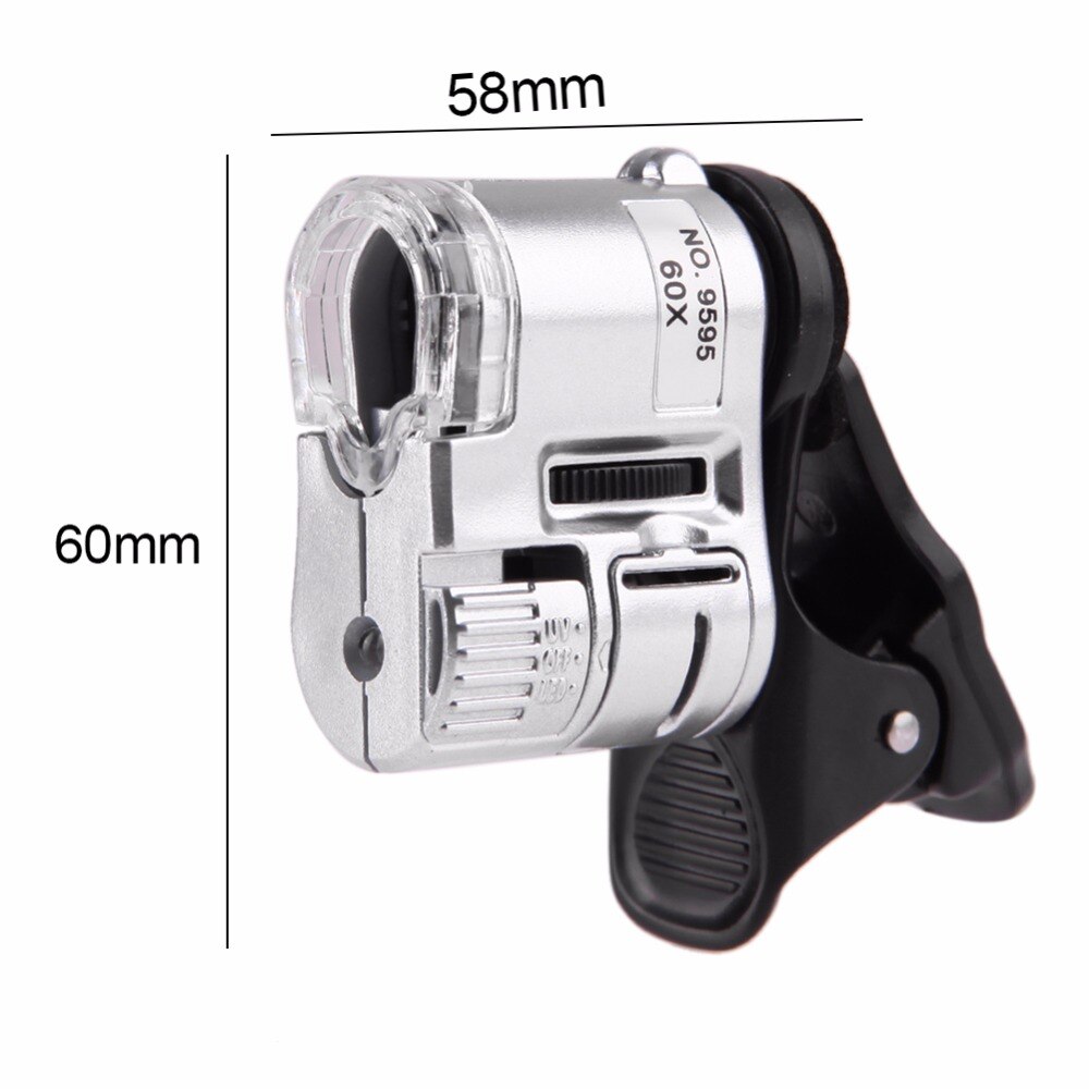 Universal 60x microscópio do telefone móvel lente macro zoom micro clipe de câmera com luz led lente do telefone