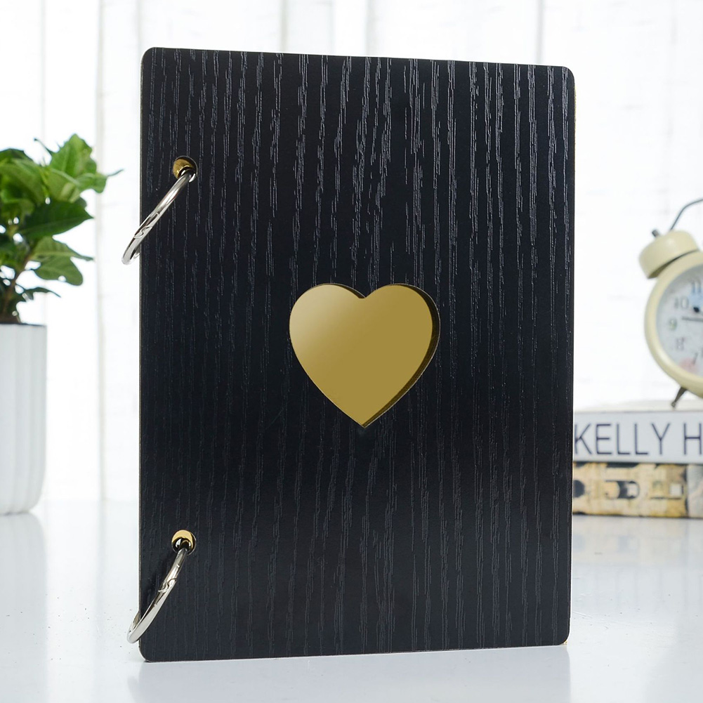 Album Photo 6 pouces, couverture en bois de croissance de bébé, souvenir de famille, artisanat commémoratif, d&#39;anniversaire, bricolage, décor de cœur d&#39;amour #734: Black