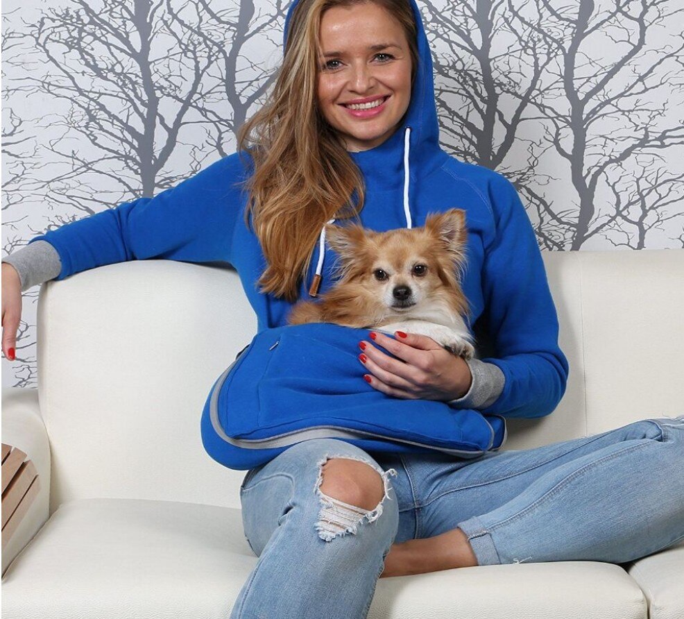 Pet Pouch Hoodie Small Pet Carrier Dog Cat Pouch Sweatshirt Kangaroo Pocket Holder No Ears Women's Fit