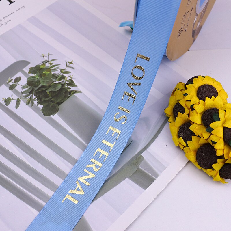 25mm 5Yards Ribbon Bronzing English Letters Printed Ribbons Floral Happy Birthday Packaging DIY Tie Handmade Material: 13