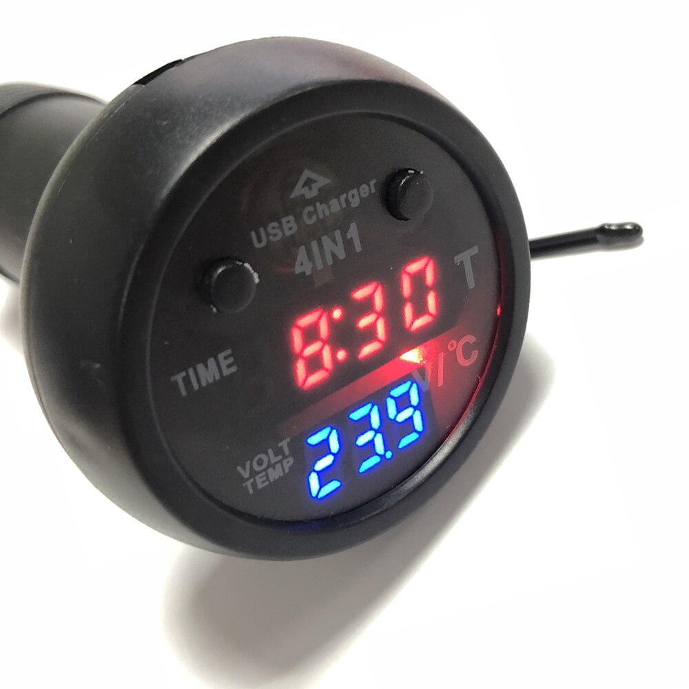 4 in 1 12V 24V Horloge Thermometer 2.1A Dual USB LED Digitale display Auto Batterij telefoon Oplader