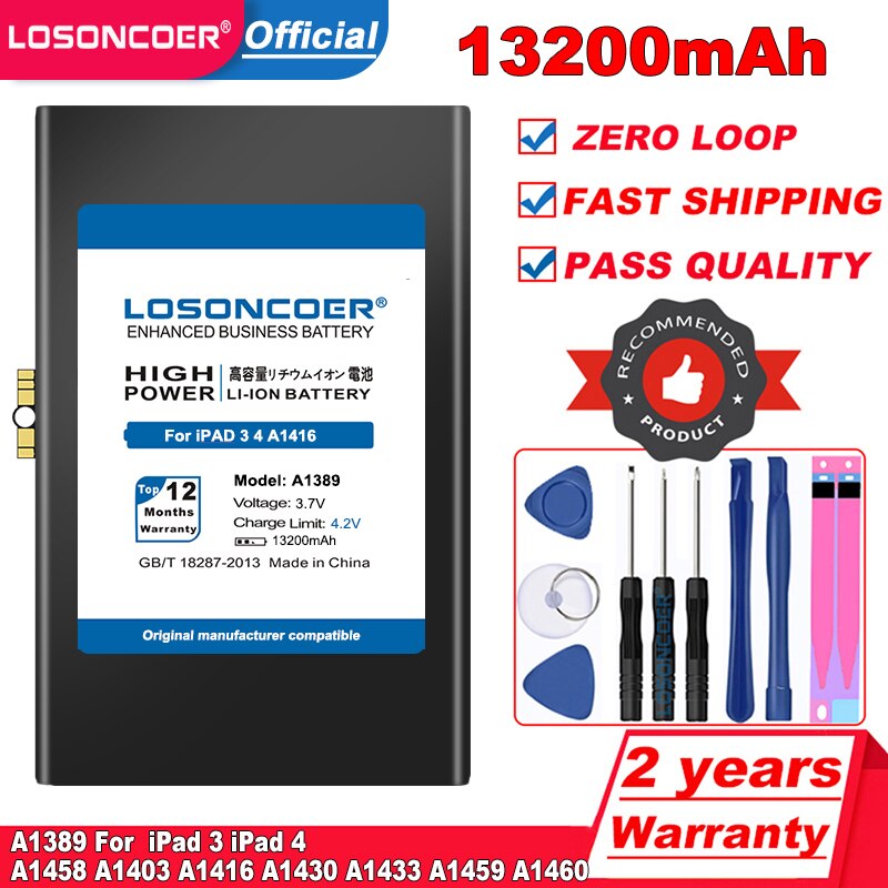 LOSONCOER – batterie pour tablette, 13200mAh, pour iPad 3/4 série A1458 A1403 A1416 A1430 A1433 A1459 A1460 A1389