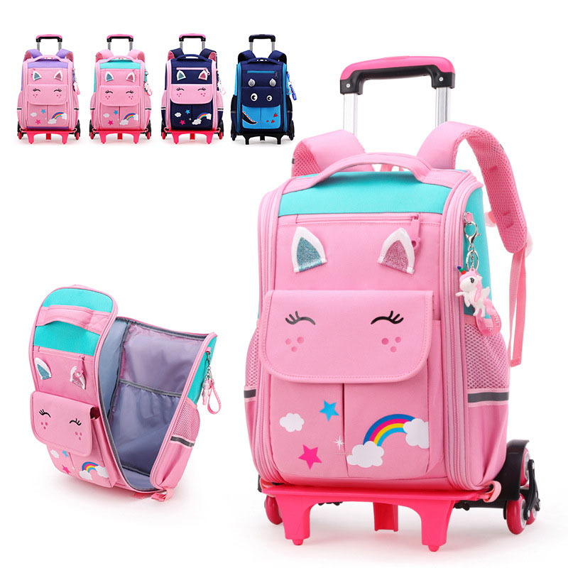 Kinder Trolley Rucksack Räder Student Hohe Kapazität Schultaschen Rollrucksack Kinder Trolley Tasche Schulrucksack Rolltasche