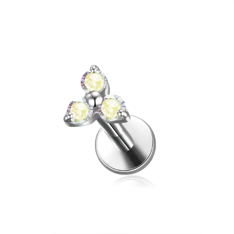 ASTM F136 Titanium Trinity Piercing Zirconia Paved Top Threaded Labret Studs Tragus Earrings Lip Tongue Stud Piercing Jewelry
