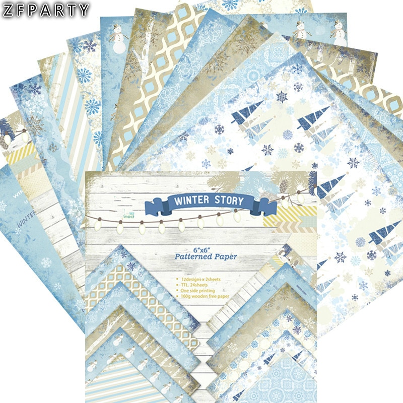 ZFPARTY 12 stks 6 "Single-side Gedrukt Winter patroon creatieve papercraft art papier handgemaakte scrapbooking kit set boek