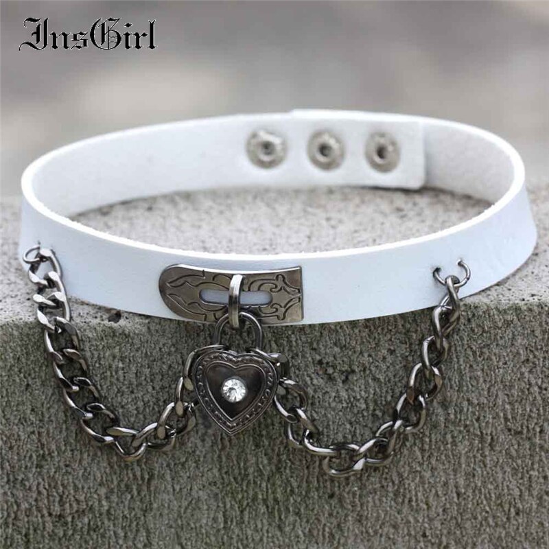 InsGirl Mall Goth Punk Choker Y2k E-girl Streetwear Cospay Heart Pendant Chain Hip Hop Harajuku Gothic Pu Leather Choker