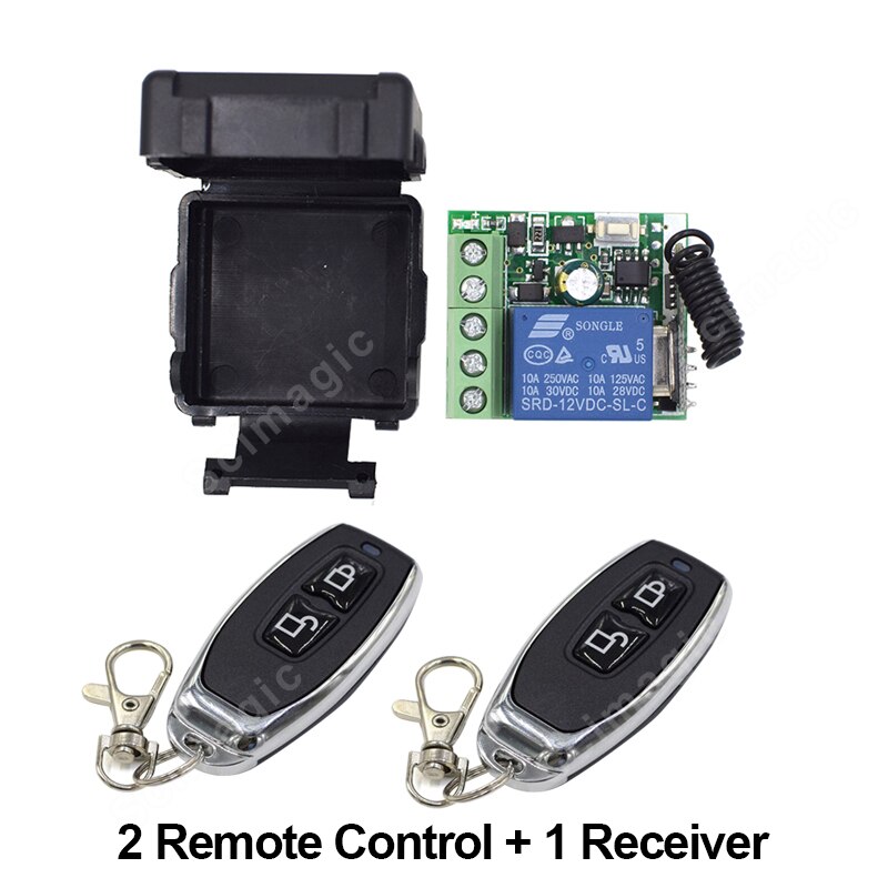DC12V Wireless Remote Control Light Switch 10A Relay Output Radio DC 12V wuth Two-button Remote Control Switch 433MH: 1 Receiver and 2 RC
