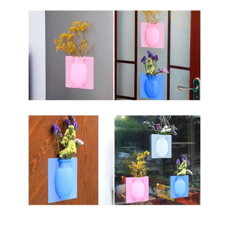 Silikone klæbrig vase let aftagelig væg og køleskab magiske blomsterplante vaser gør-det-selv boligdekoration glas spejl dekoration