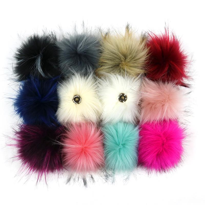 Pompons artificiels 10cm pour chapeau et bonnet d'hiver | Avec bouton en fourrure de raton laveur, Pom Poms en boule pour femmes et enfants, fournitures de bonnets