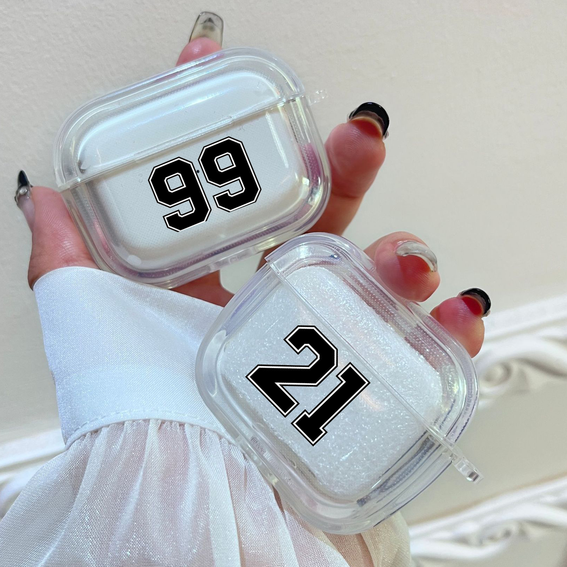 Hoesje Voor Apple Airpods 2 1 Oortelefoon Hoesjes Met Haak Mode Zwart Nummer Voetbal Voor Airpod Pro 3 Pro2 Doorzichtige Beschermhoezen