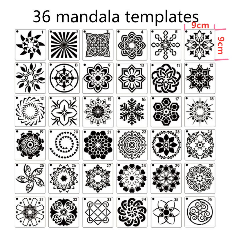 Plantillas de Mandala para pintar, 15x15cm, DIY, para dibujo, álbum de recortes, plantilla de pared, para azulejos de suelo de madera, plantilla de Arte de tela, 16 unids/set por juego: 8YY801798-A