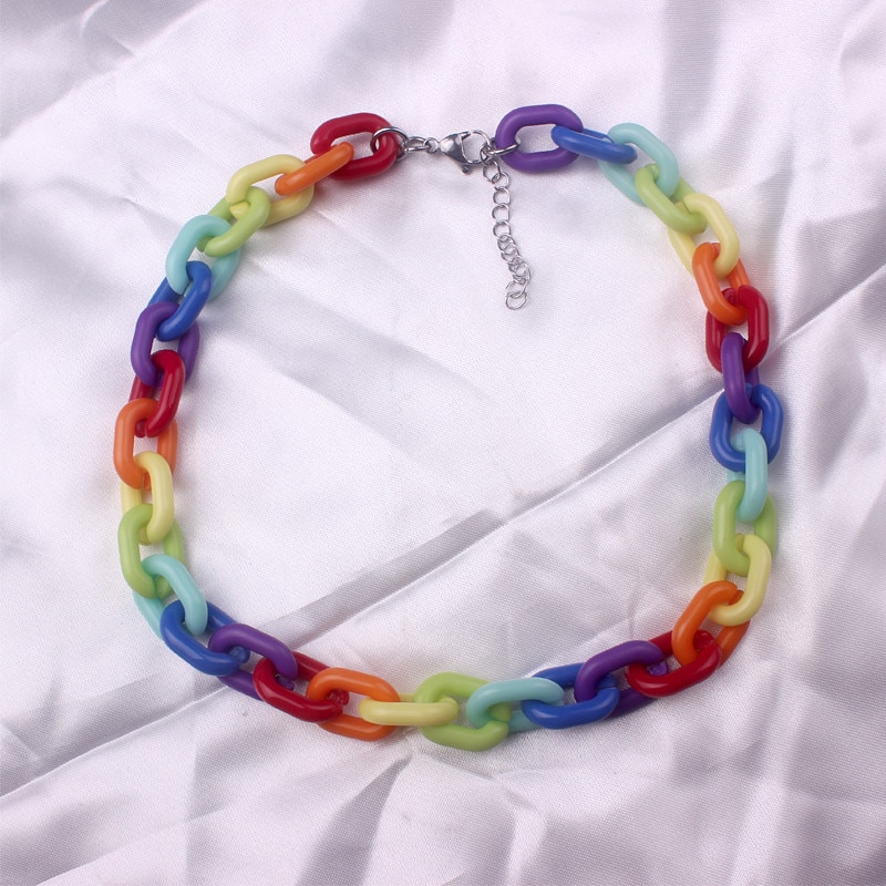 7 colors boho rainbow necklace colorful acrylic link chain necklaces for women brief girls 40+5cm di154