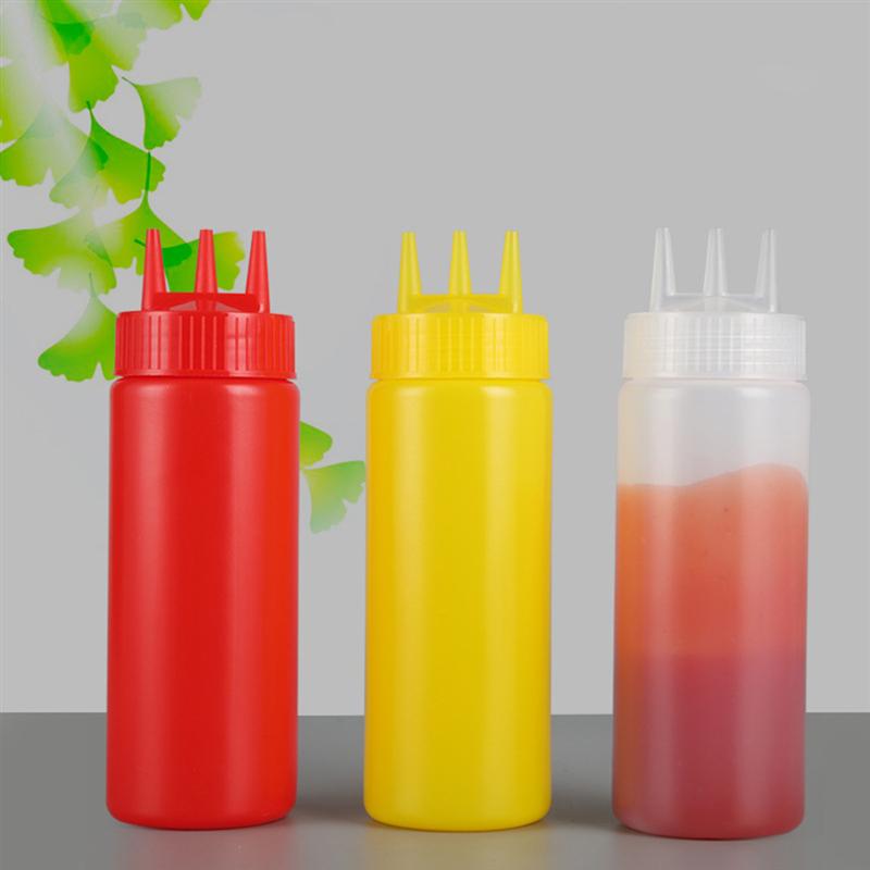 4pcs Jam Squeeze Bottles 3-hole Tomato Sauce Dispensers Kitchen Gadget for Salad Dressing Mustard (White, 12oz, 360ml)