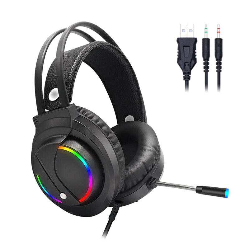 Headset Wired Headset 3.5mm Interface 5.1 Channel Wired RGB Lighting Gaming Headset: Default Title