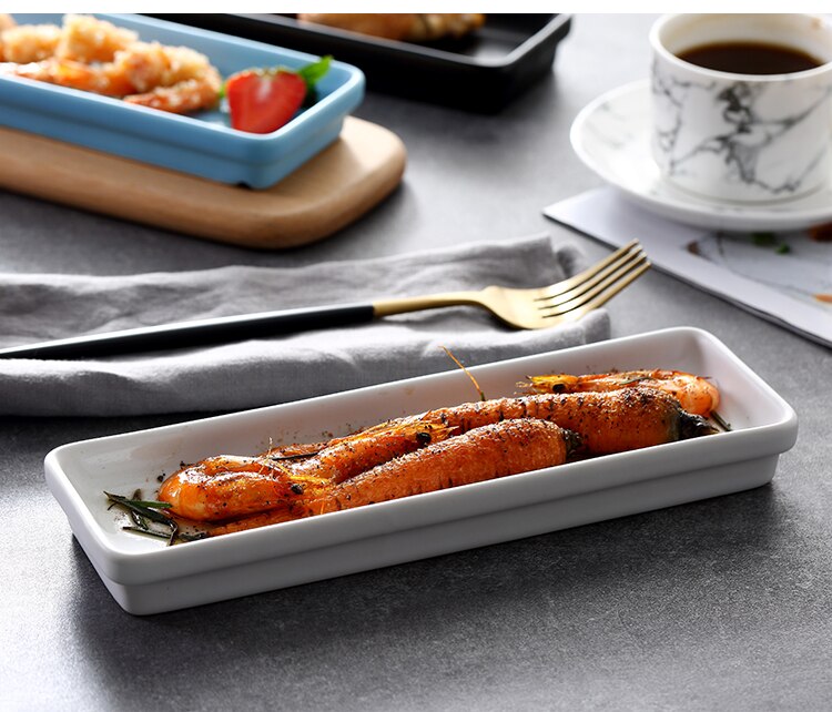 1 pcs Ceramic Porcelain Plate Nordic Style Rectangular Flat Black Western-style Food Snack Butter Plate Tableware Ceramic