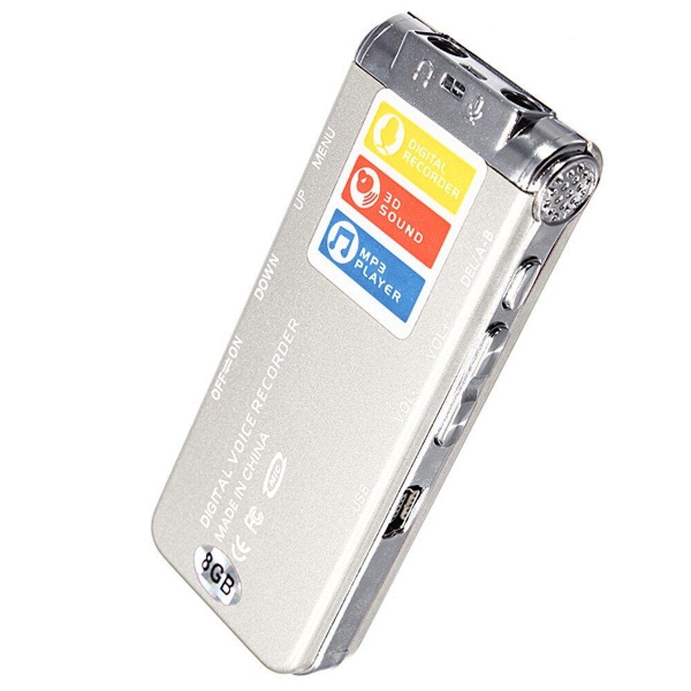 Moderno reproductor MP3 dictáfono con grabadora de voz y sonido DIGITAL, de acero, recargable, 8GB
