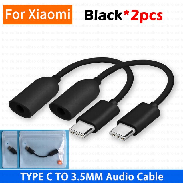 Oryginalny rodzaj Usb C robić 3.5mm Jacek kabel adaptera audio Aux dla Xiaomi Mi 12 11 9 zawodowiec Redmi K40 Podkładka 5 słuchawki konwerter Dac Tipo: czarny 2szt