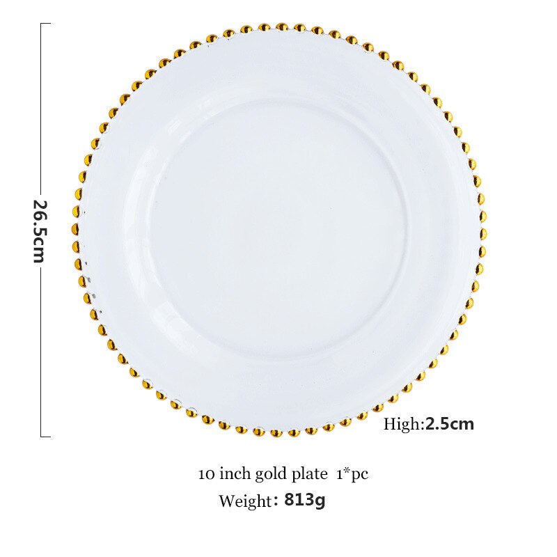 Elegent Glass Pearl Plate High-end Gold-plated Ceramics Disc Steak Salad Dish Wedding Banquet Dessert Pendulum Disc Saucer: 1pc gold