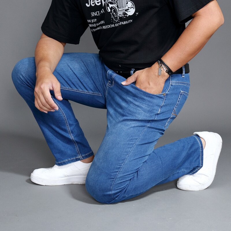 Efterårs jeans mærke mænd klassiske regular fit stretchbukser højtaljede denim man plus størrelse 40 42 44 46 herrebukser