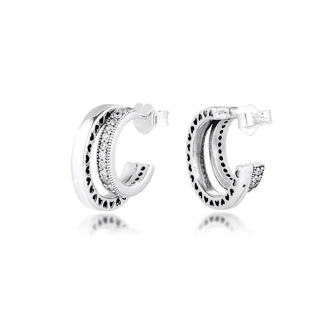 Ckk 925 Sterling Zilveren Oorbel Pave Dubbele Hoepel Oorbellen Voor Vrouwen Wedding Verklaring Sieraden Pendientes Bijoux Femme