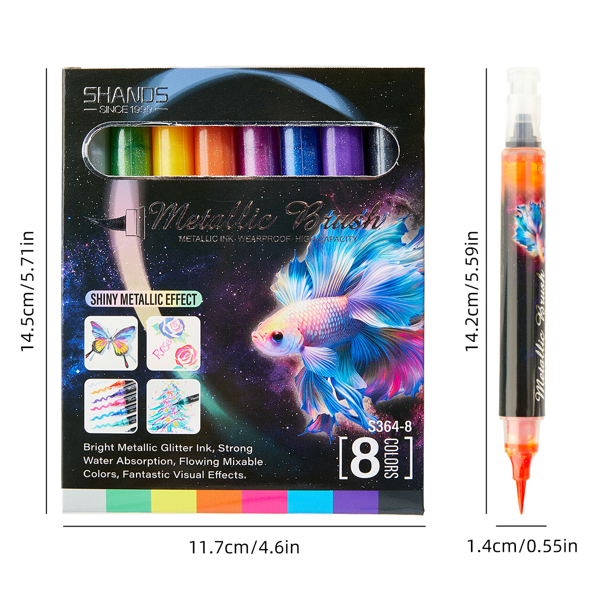 8 Colors Metallic Brush Pens Glitter Dual Color Marker Calligraphy Fine Nibs Art Marker For Album DIY Scrapbooking Art Supplies