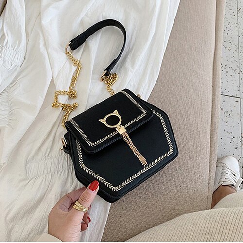 Longlight Woman Fashionable Shoulderbag Pu / Frosted Polyester Luxury Leather Brand Handbag Crossbody Bags For Women: Black