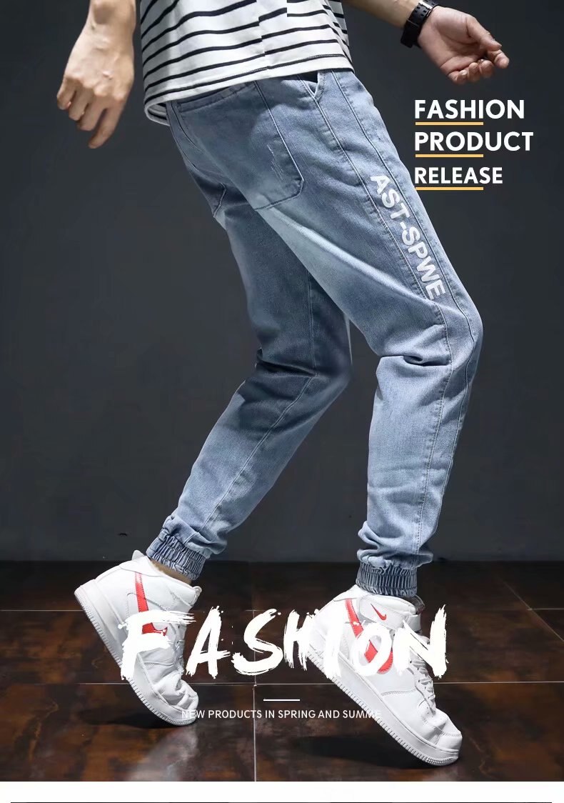 Blue Baggy Jeans Drawstring Waist Jeans Men Streetstyle Elastic-Pants-Mouth Kpop Clothes Hip Hop Harajuku S-5XL plus size