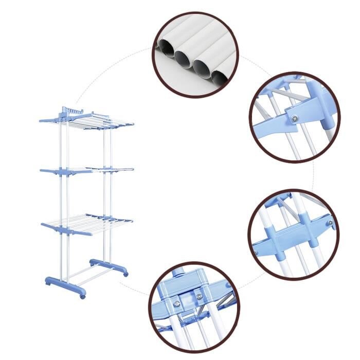 3 Layer Foldable Clothes Hanger Multi-Function Coat Rack Removable Bedroom Hanging Clothes With Wheels Floor Standing Hanger HWC