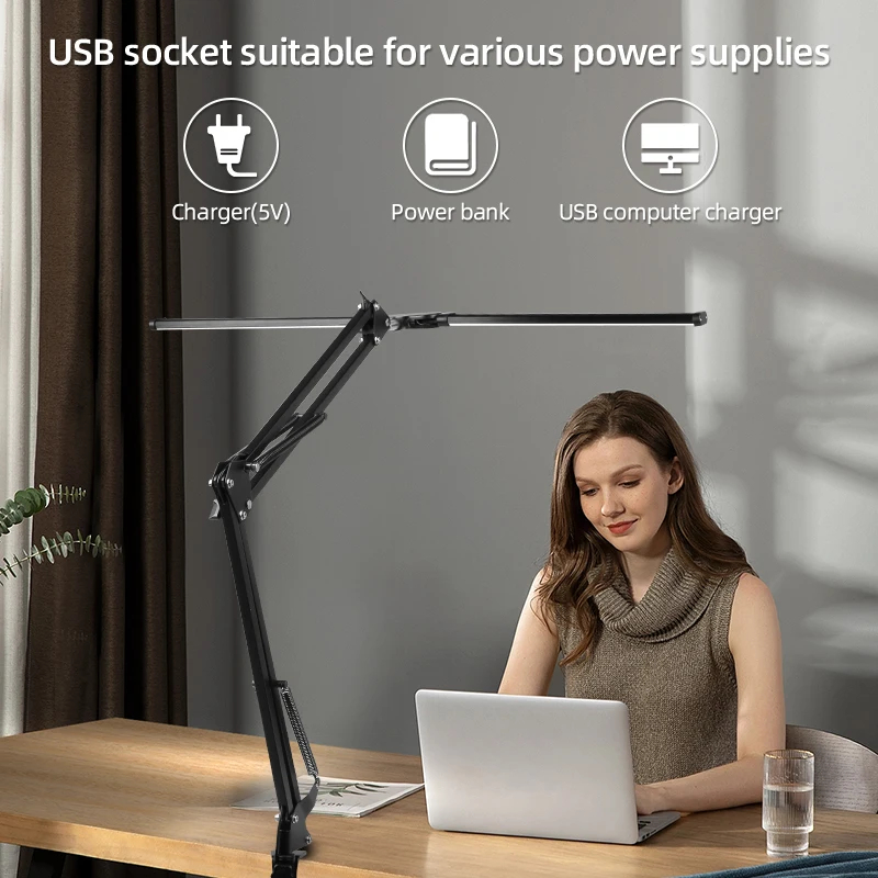Lampada da tavolo a Clip supporto per luce Monitor a Led USB 3 modalità colore e 10 luci di lettura dimmerabili per studio lampada da scrivania a doppia testa per ufficio