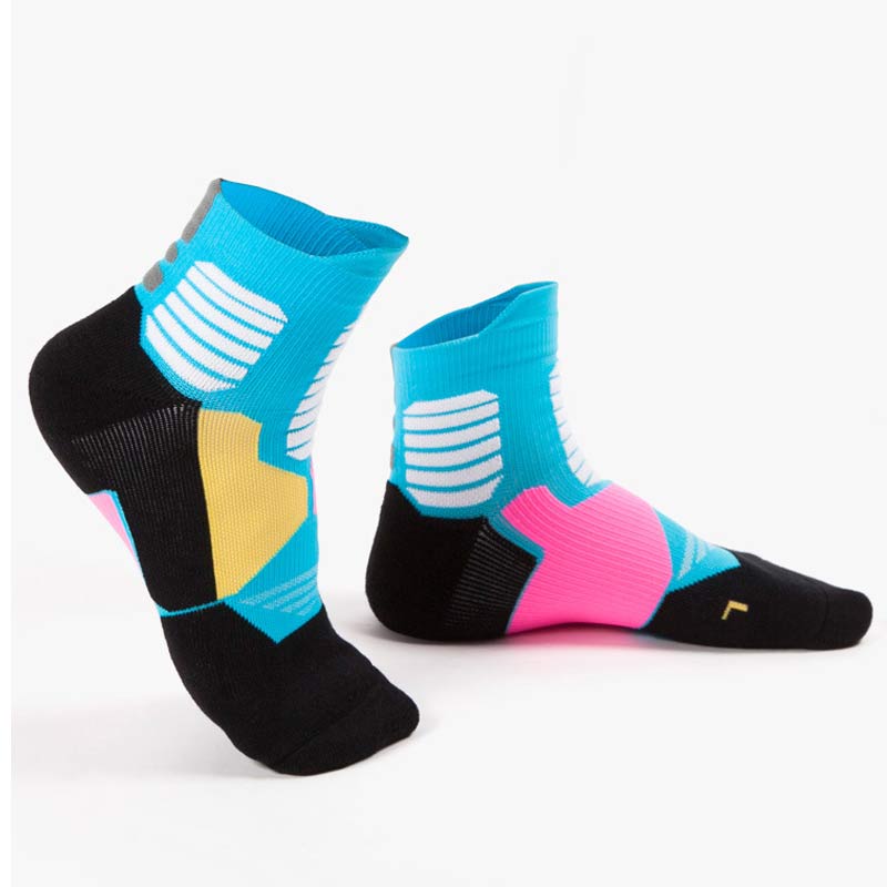 Professionele Mannen Sport Running Sokken Zweet Dikke Handdoek Bodem Wandelen Basketbal Outdoor Gym Fitness Sport Compressie Sokken: Blue
