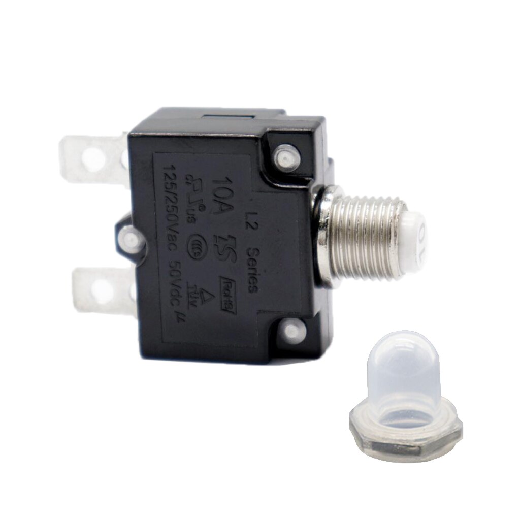 10 Amp Thermal Overload Protector, DC50V Push Reset Button Circuit Breaker with Clear Button Cap