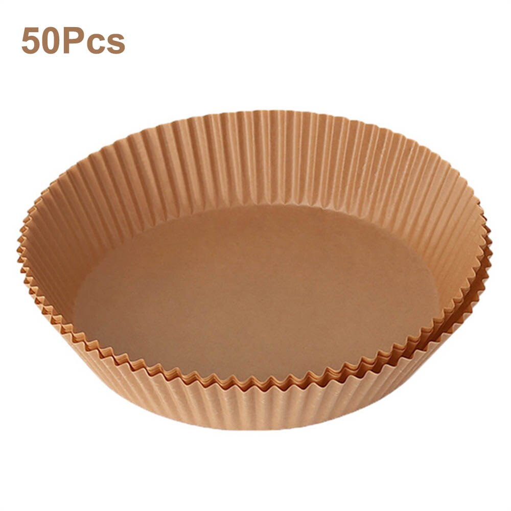 25/50pcs Air Fryer Disposable Paper Liner Non-Stick Mat Steamer Round Paper Baking Mats Kitchen AirFryer Baking Accessories: 50pcs Brown